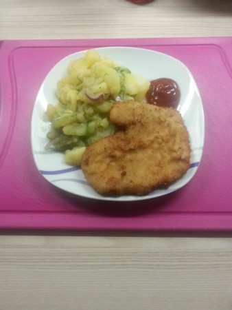 Hühnerschnitzel mit Erdäpfel-Gurkensalat